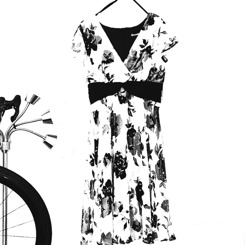 Elegant Black & White Floral Mid-length Dress